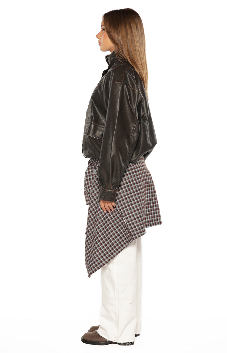 Blakely Brown Funnel Neck PU Jacket — 8