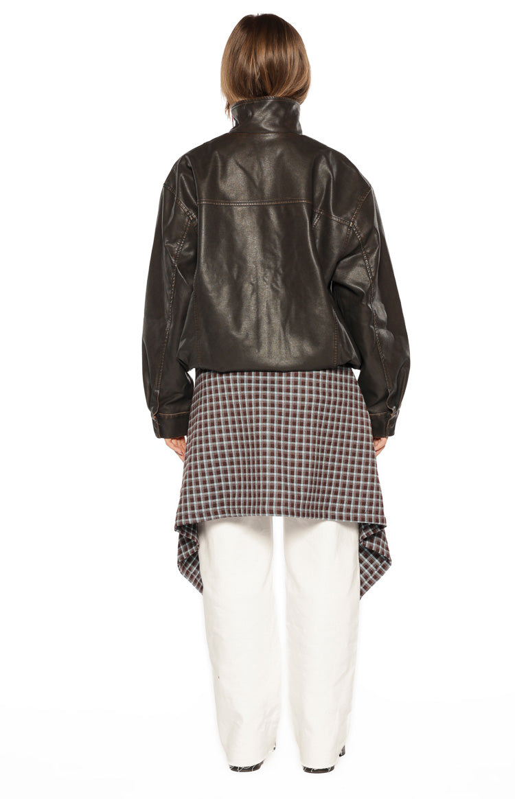 Blakely Brown Funnel Neck PU Jacket — 9