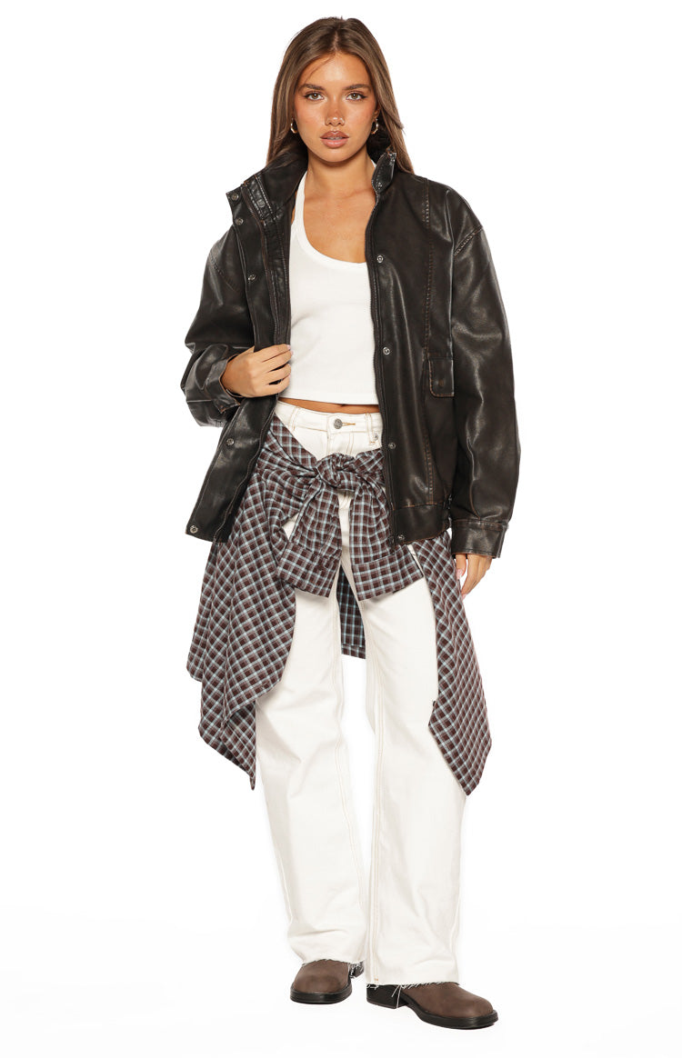 Blakely Brown Funnel Neck PU Jacket — 10