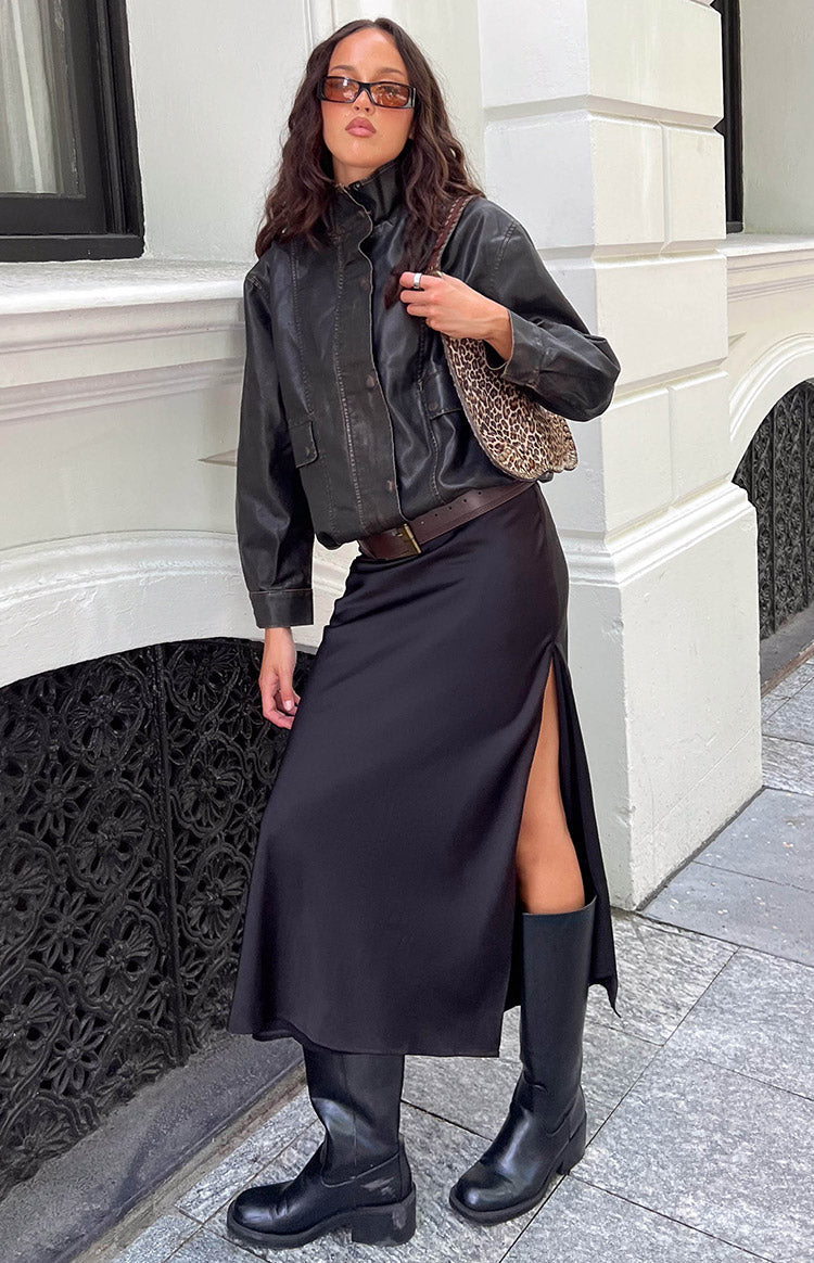 Blakely Brown Funnel Neck PU Jacket — 14