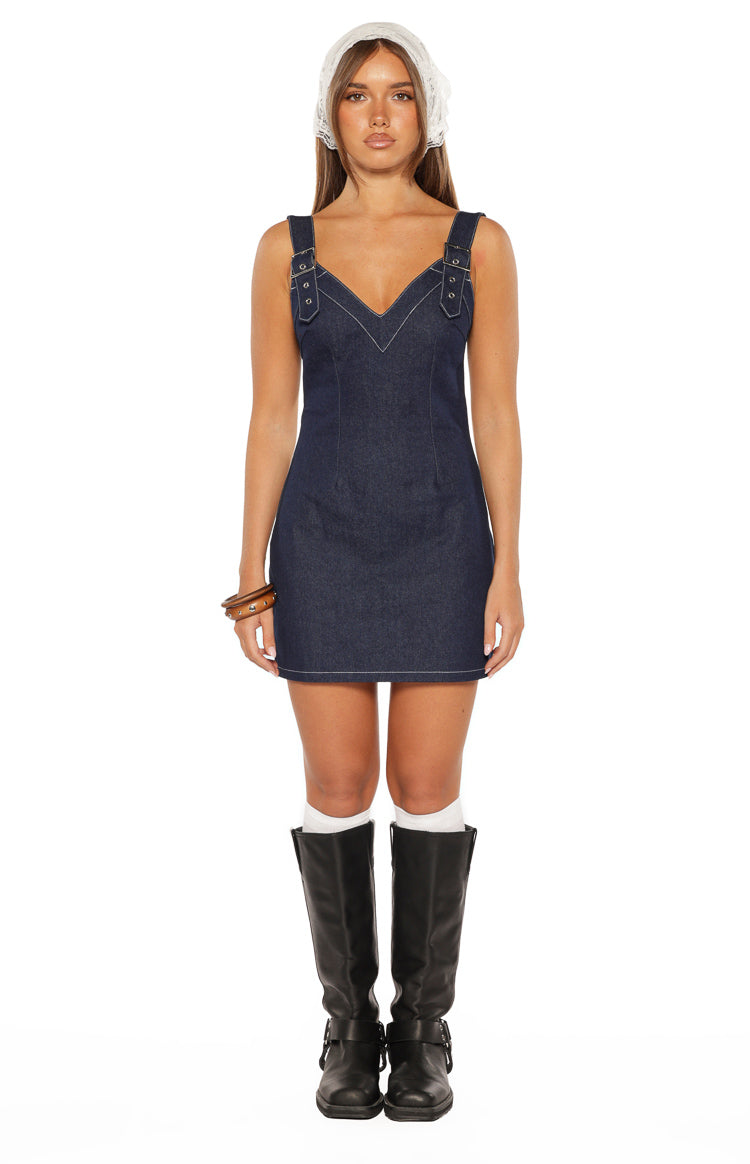 Ines Denim Buckle Detail Mini Dress — 5
