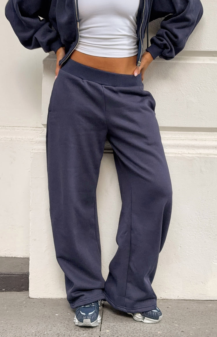 Dora Navy Barrel Leg Track Pants — 1