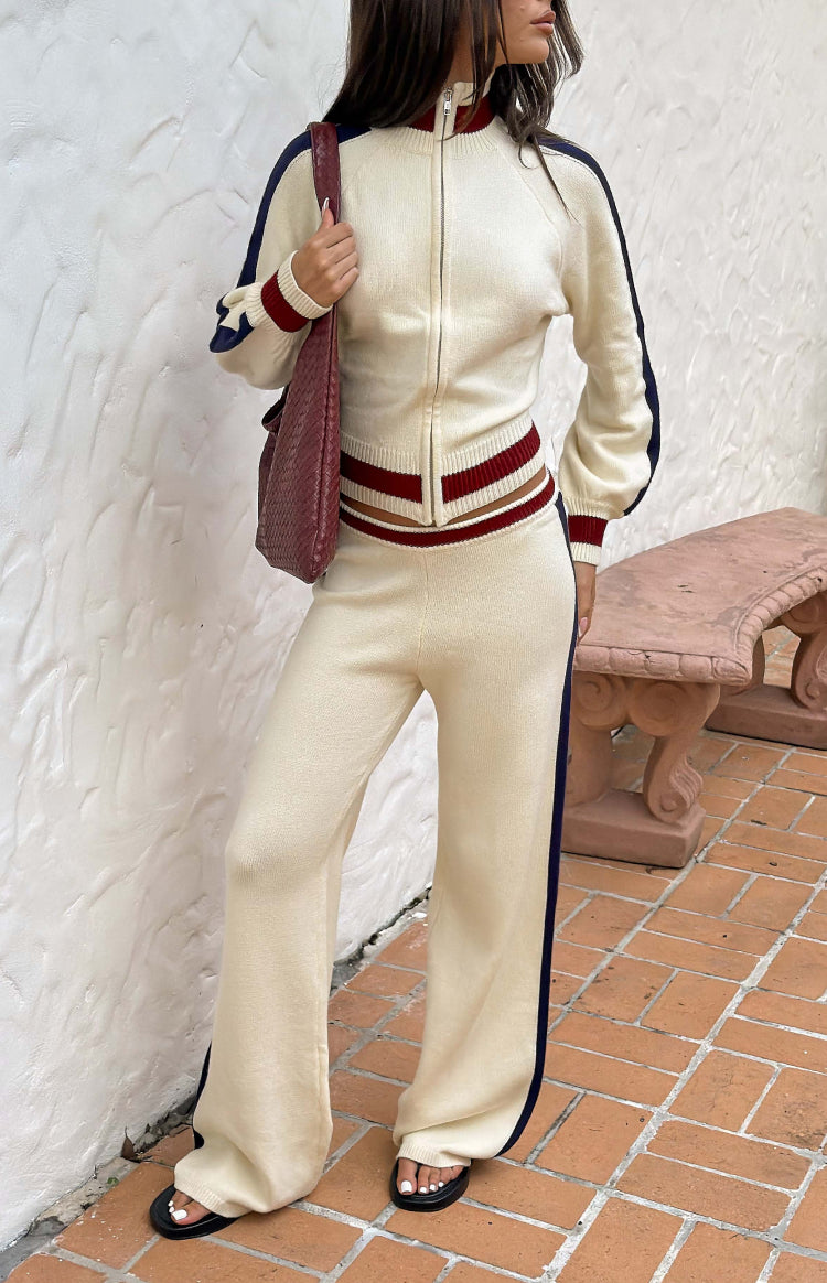 Luna Cream Knit Jacquard Track Pants — 3