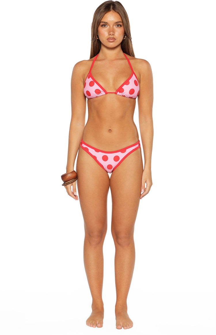Sofie Pink and Red Polka Dot Contrast Bind Triangle Bikini Top — 8