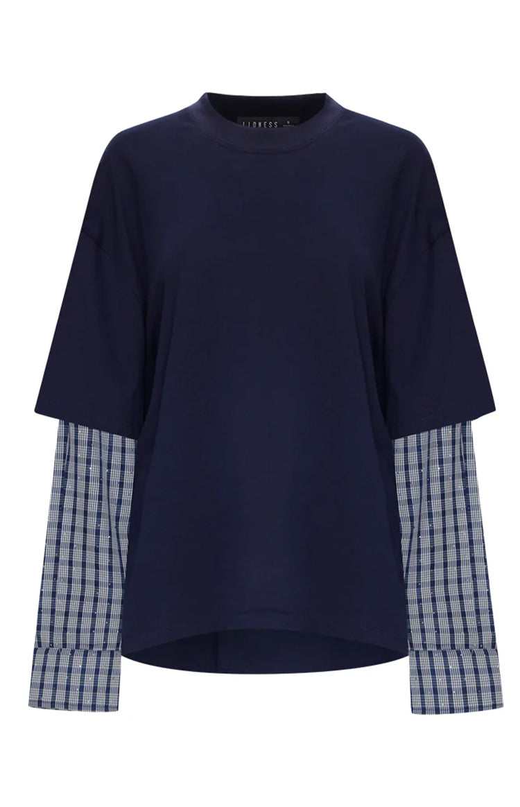 Lioness Bottega Navy Layered Contrast Sleeve Shirt — 1