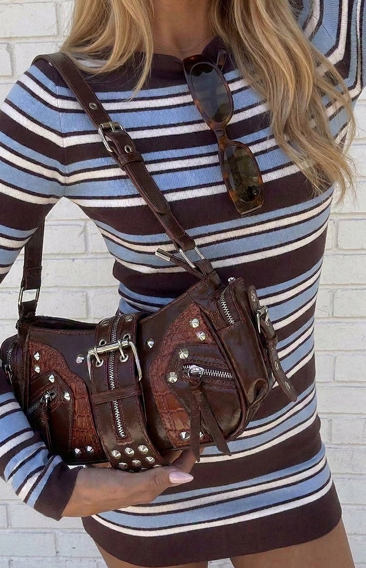 Dakota Brown PU Silver Hardwear Shoulder Bag — 1