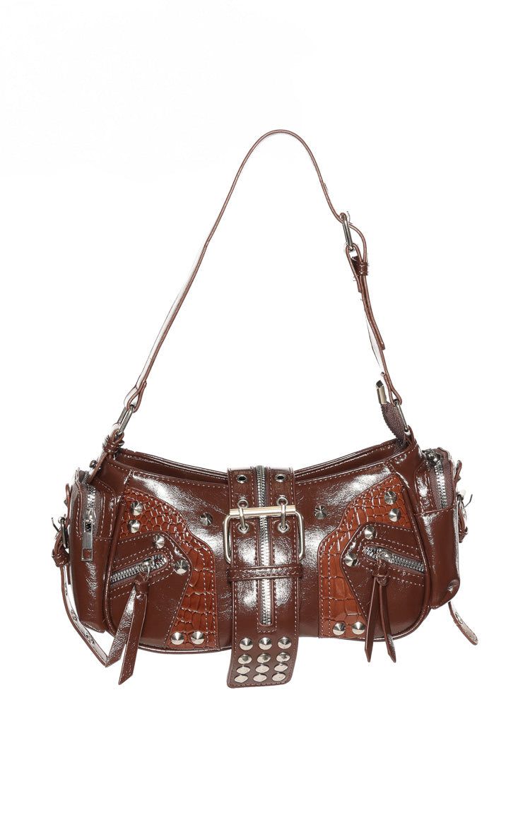 Dakota Brown PU Silver Hardwear Shoulder Bag — 2