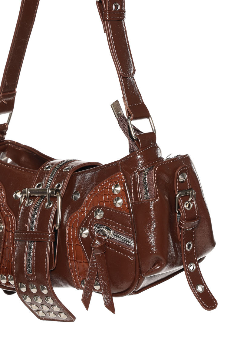 Dakota Brown PU Silver Hardwear Shoulder Bag — 3