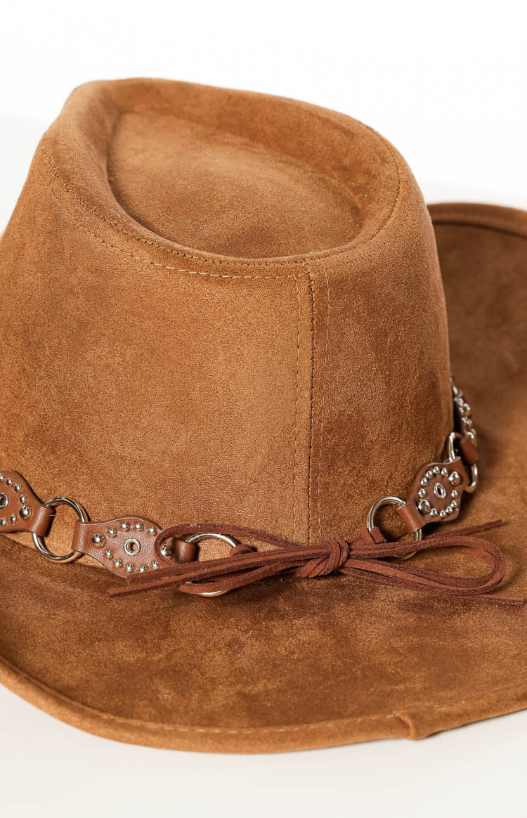 Lexi Tan Suedette PU Trim Western Hat — 3