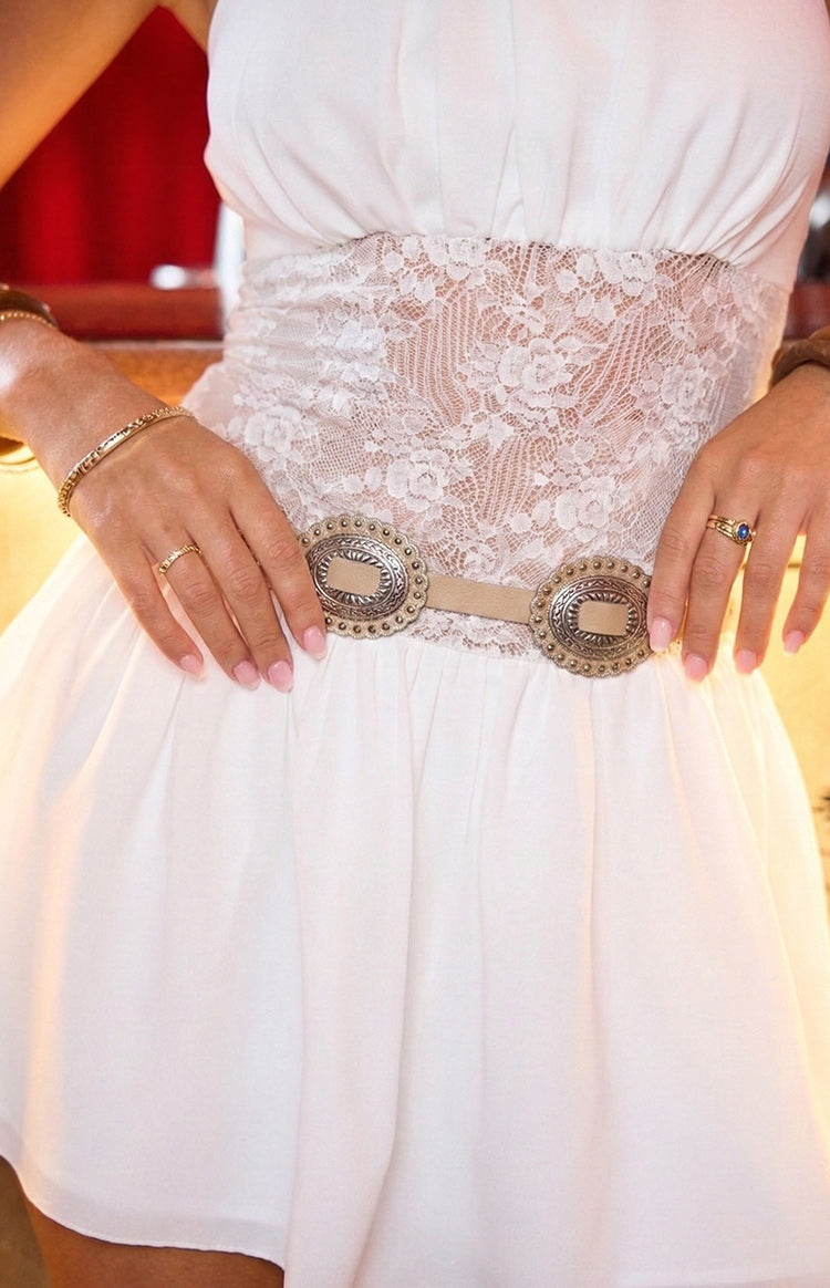 Anya Ivory PU Thin Belt With Silver Hardwear — 4