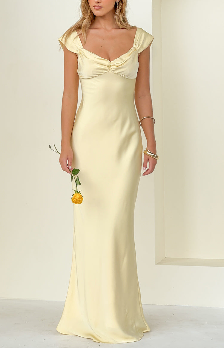 Jacky Yellow Satin Maxi Dress — 2