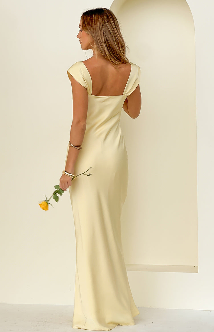 Jacky Yellow Satin Maxi Dress — 4