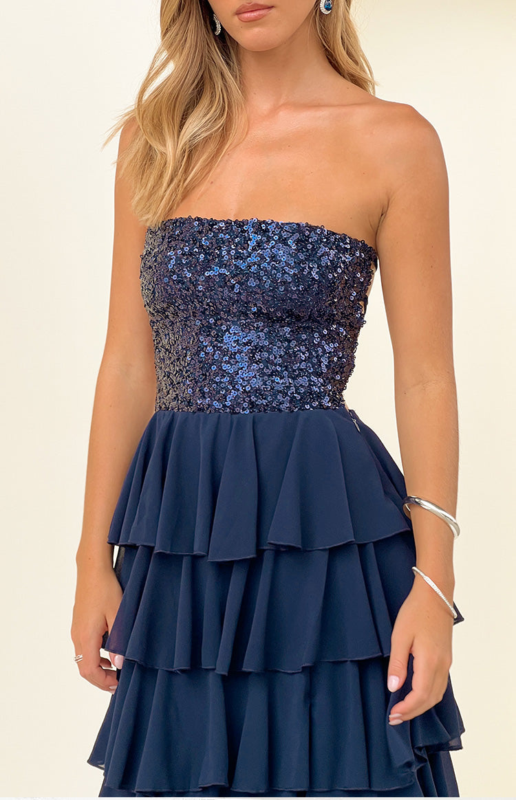 Kimberley Navy Sequin Strapless Ruffle Maxi Dress — 2