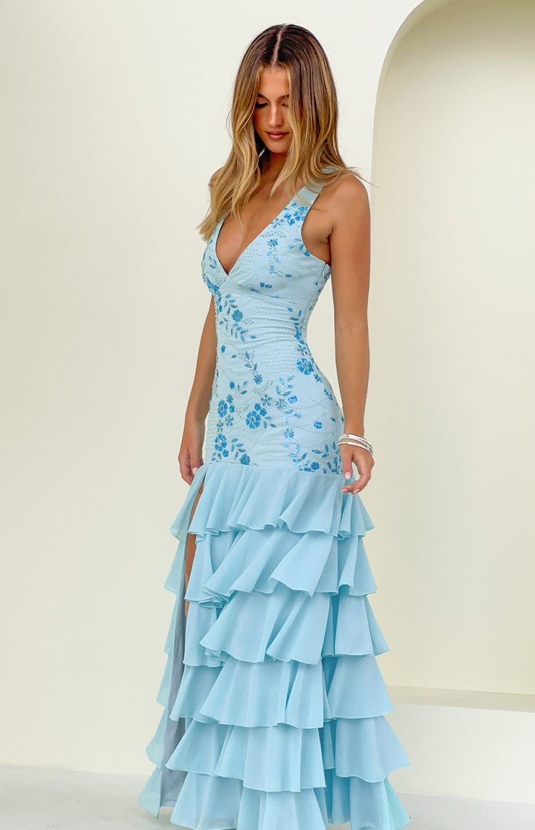 Eleanor Blue Sequin Ruffle Hem Maxi Dress — 2