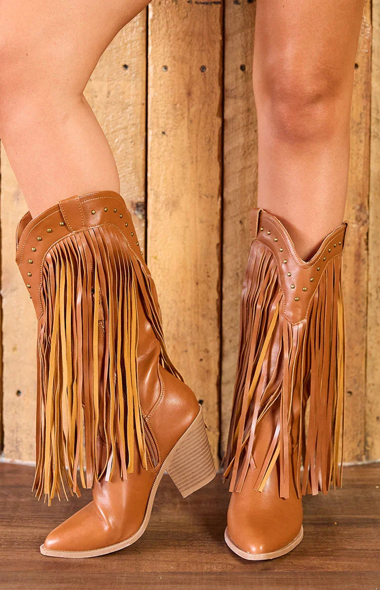 Meadow Tan Fringe Cowboy Boots — 5