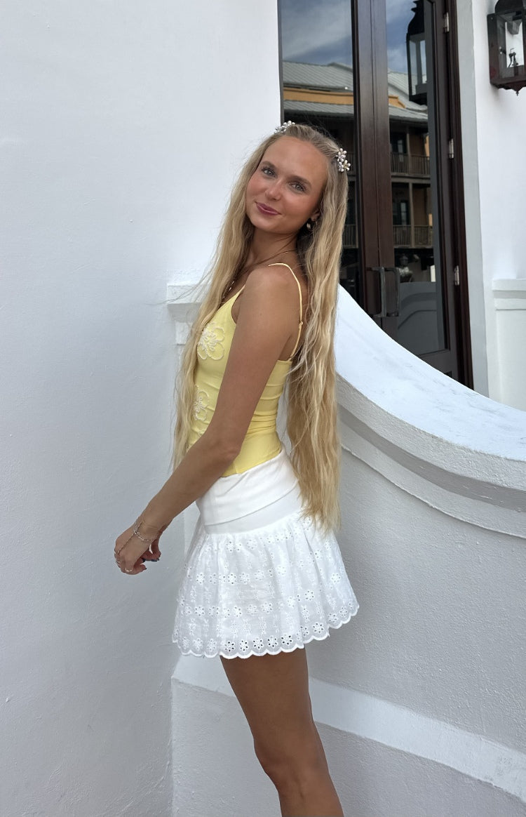 Indra White Broderie Mini Skirt — 9