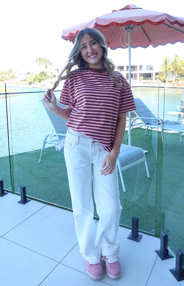 Alba Pink Stripe Oversized Tee — 1