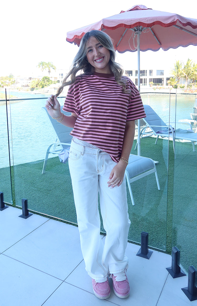 Alba Pink Stripe Oversized Tee — 1