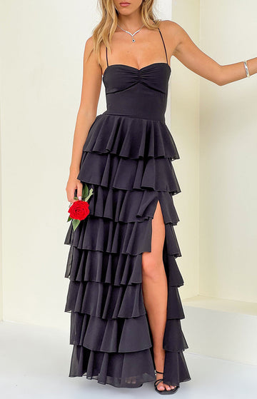 Georgie Black Ruffle Maxi Dress — 1
