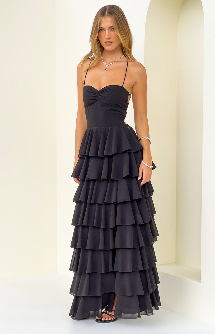 Georgie Black Ruffle Maxi Dress — 4