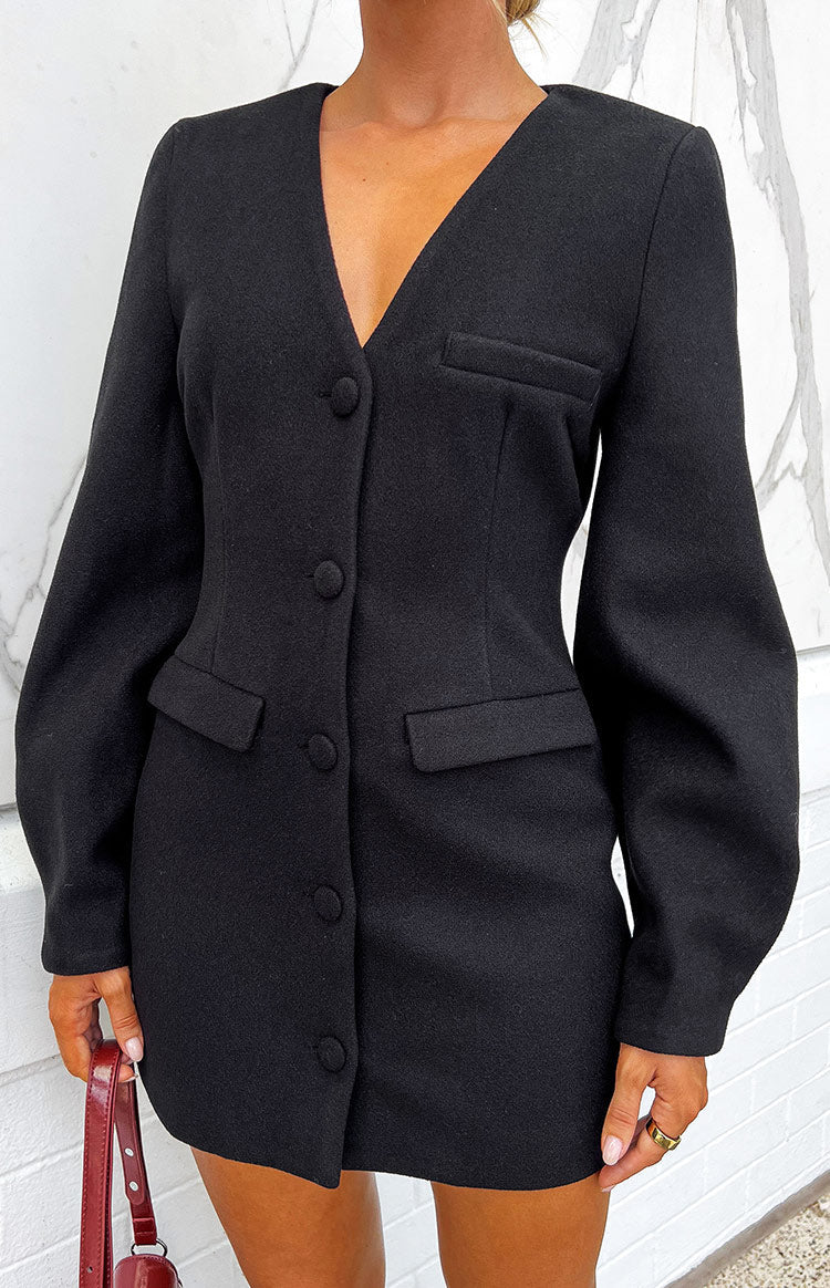 Feyre Black Long Sleeve Blazer Mini Dress — 1