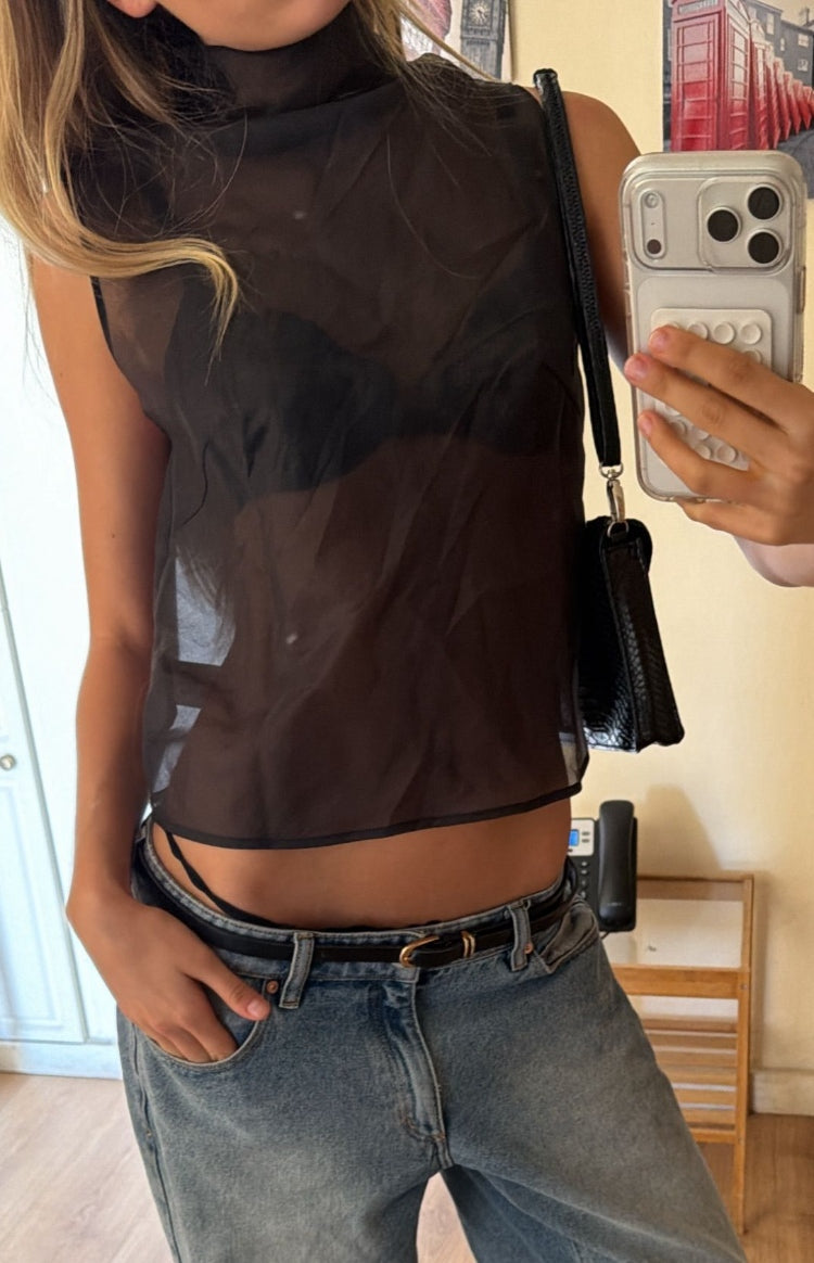 Blair Black High Neck Sheer Top — 1