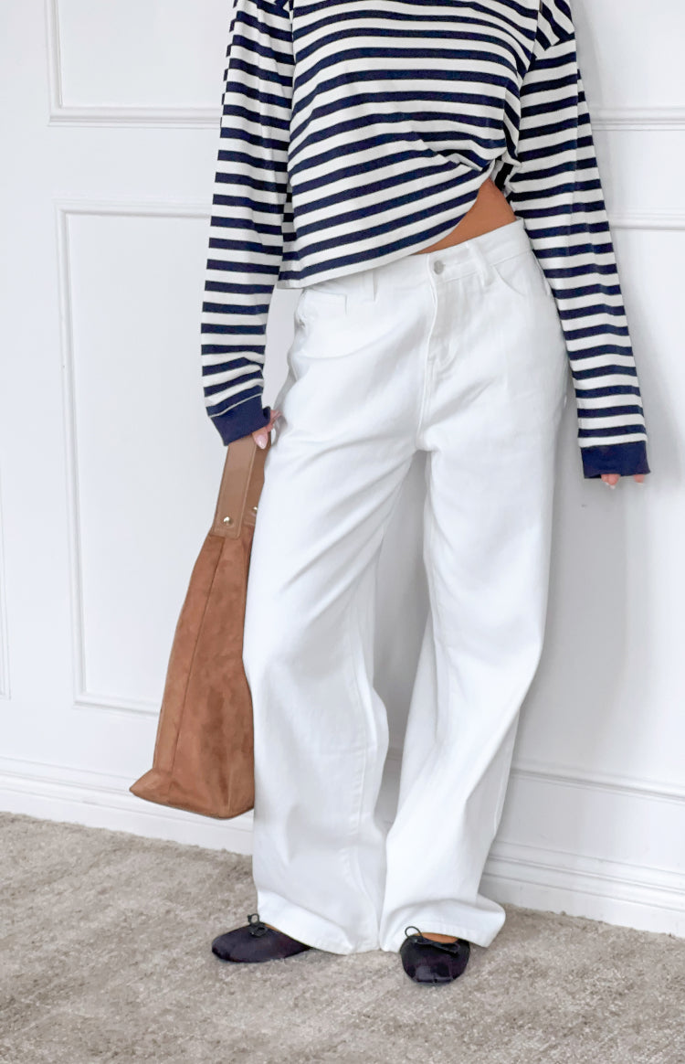 Lovers Lane White Denim Heart Pocket Slouchy Jeans — 2