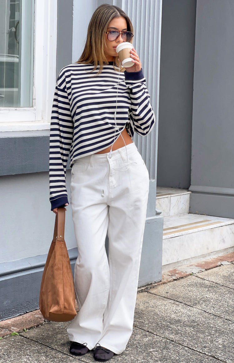 Lovers Lane White Denim Heart Pocket Slouchy Jeans — 3