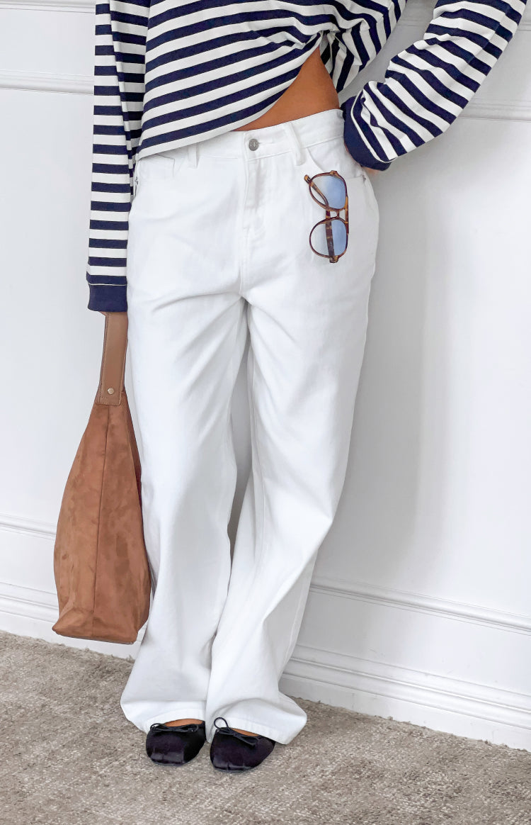 Lovers Lane White Denim Heart Pocket Slouchy Jeans — 4