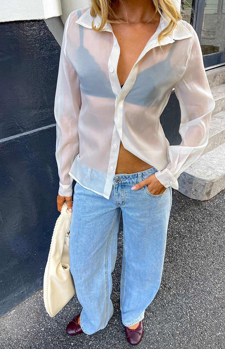 Goldie Cream Sheer Button Through Shirt — 1