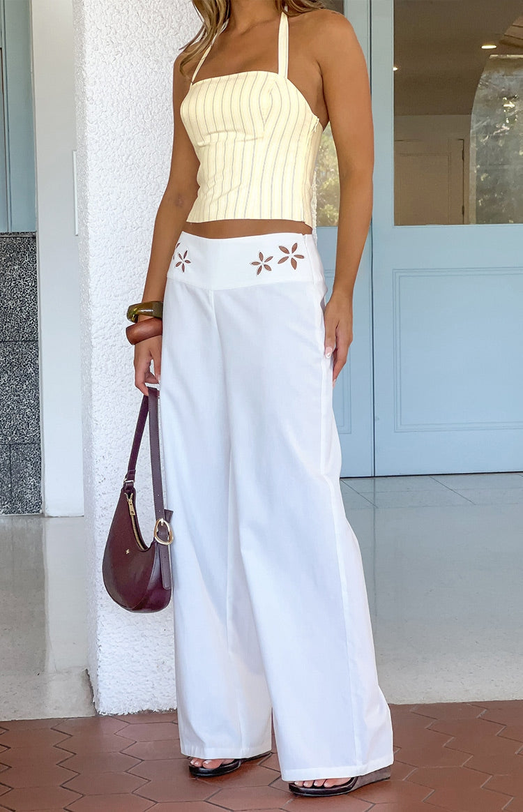 Alamara White Floral Detail Wide Leg Pants — 7