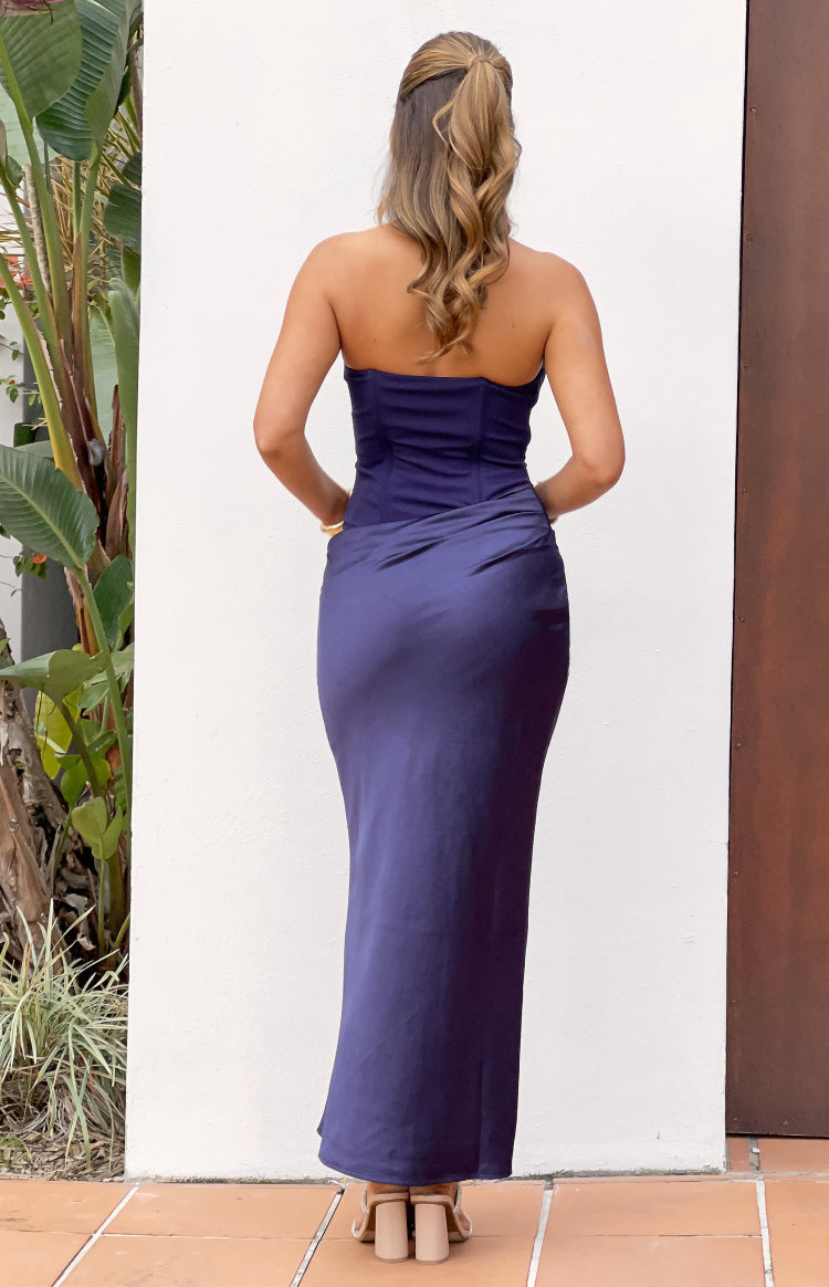 Payge Navy Satin Skirt Maxi Dress — 8