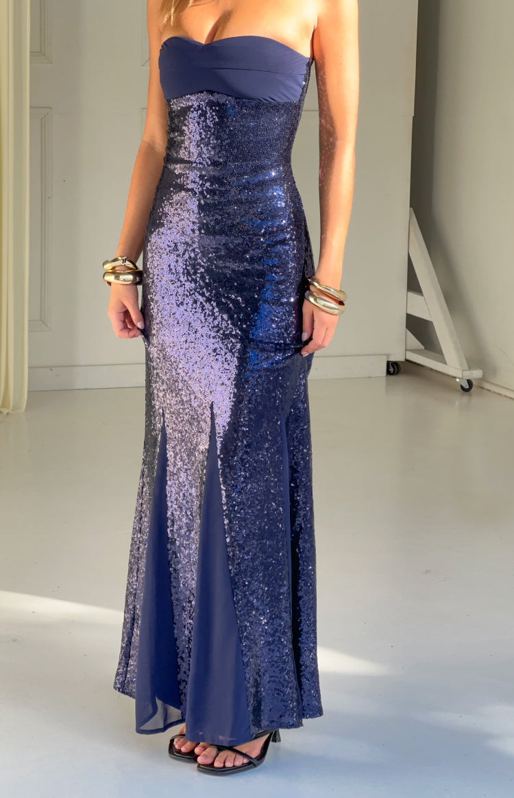 Jarrah Navy Sequin Strapless Maxi Dress — 3