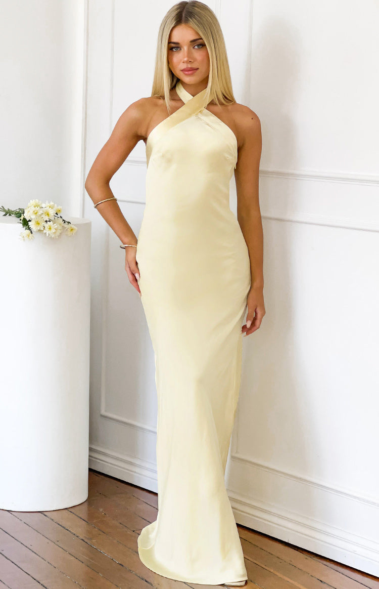 Jasmine Yellow Halter Neck Formal Maxi Dress — 2