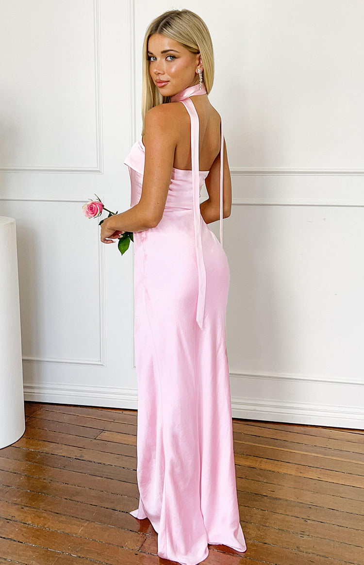 Shaelynn Pink Scarf Satin Strapless Maxi Dress — 4