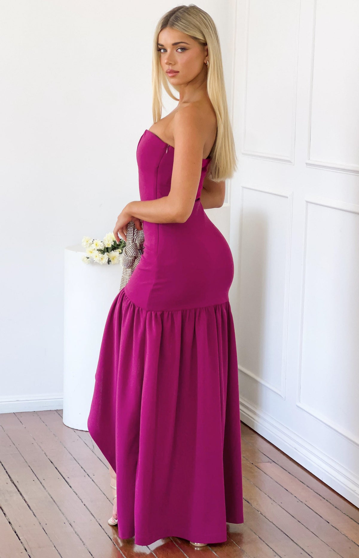 Aire Berry Crepe Strapless Maxi Dress — 3