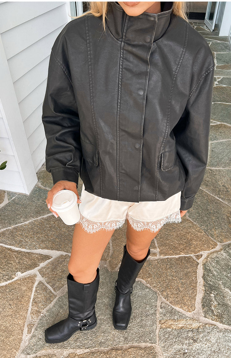 Blakely Black Funnel Neck PU Jacket — 7