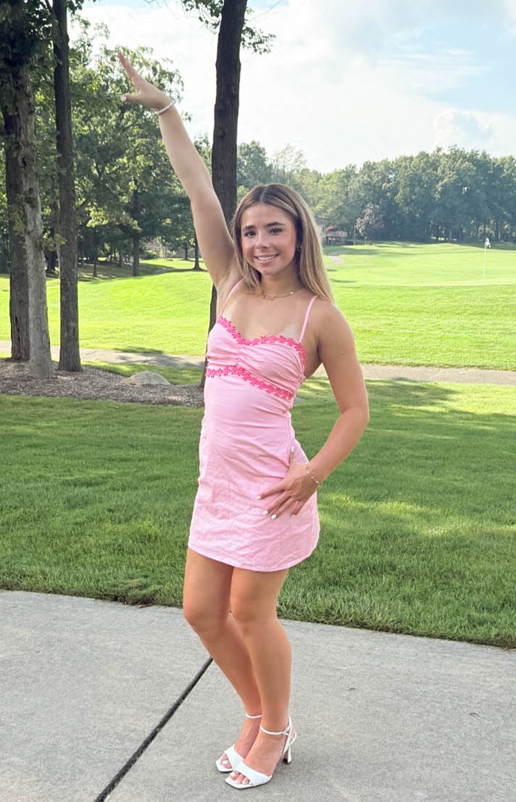 Breige Pink Flower Detail Mini Dress — 6
