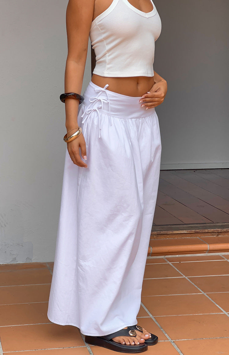 Jordy White Side Tie Maxi Skirt — 10