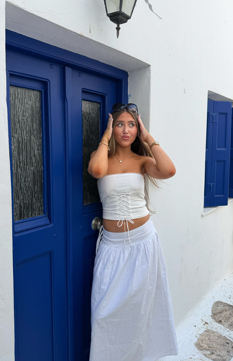 Jordy White Side Tie Maxi Skirt — 1