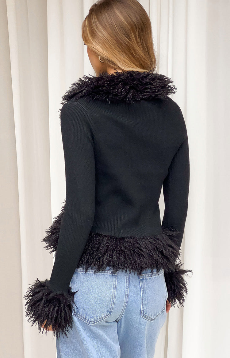 Violetta Black Fur Trim Knit Cardigan — 7