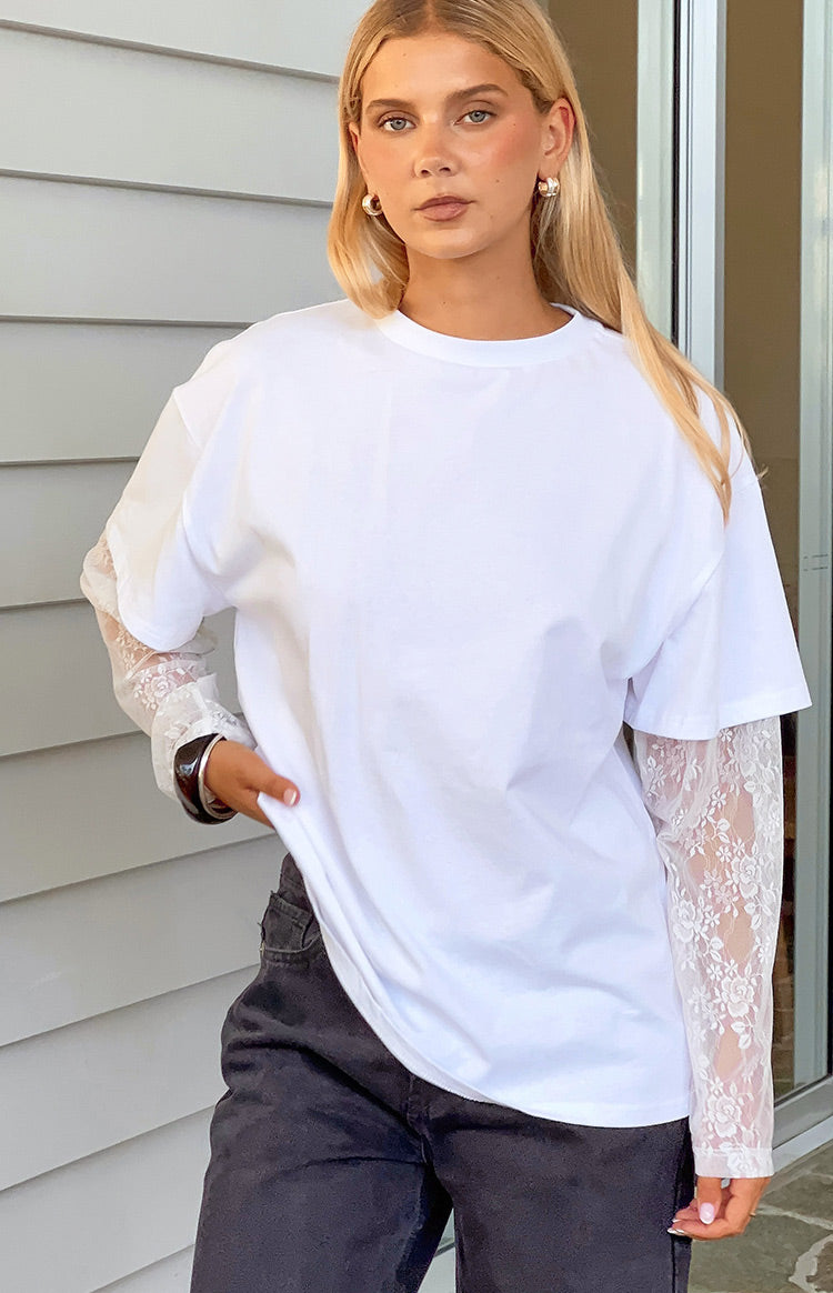 Jessica White Lace Long Sleeve Tee — 1
