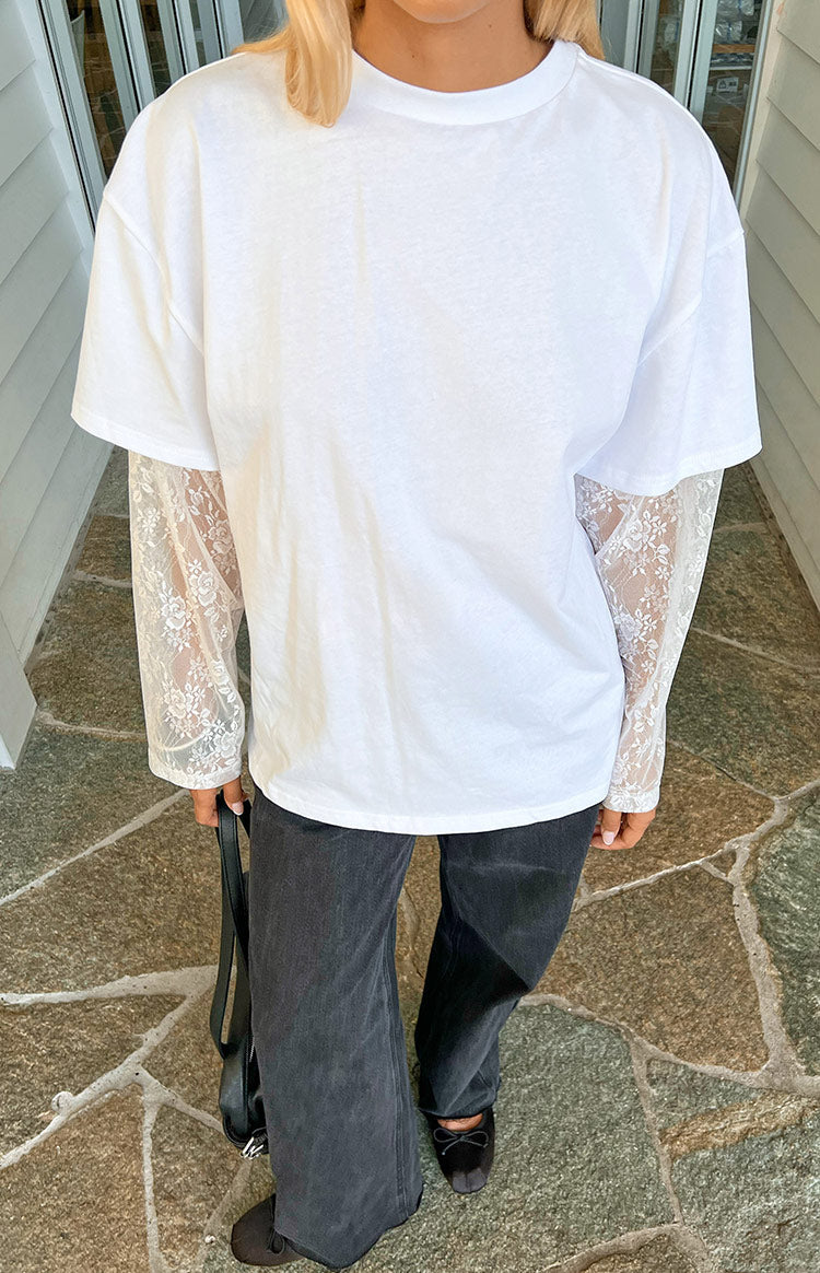 Jessica White Lace Long Sleeve Tee — 2