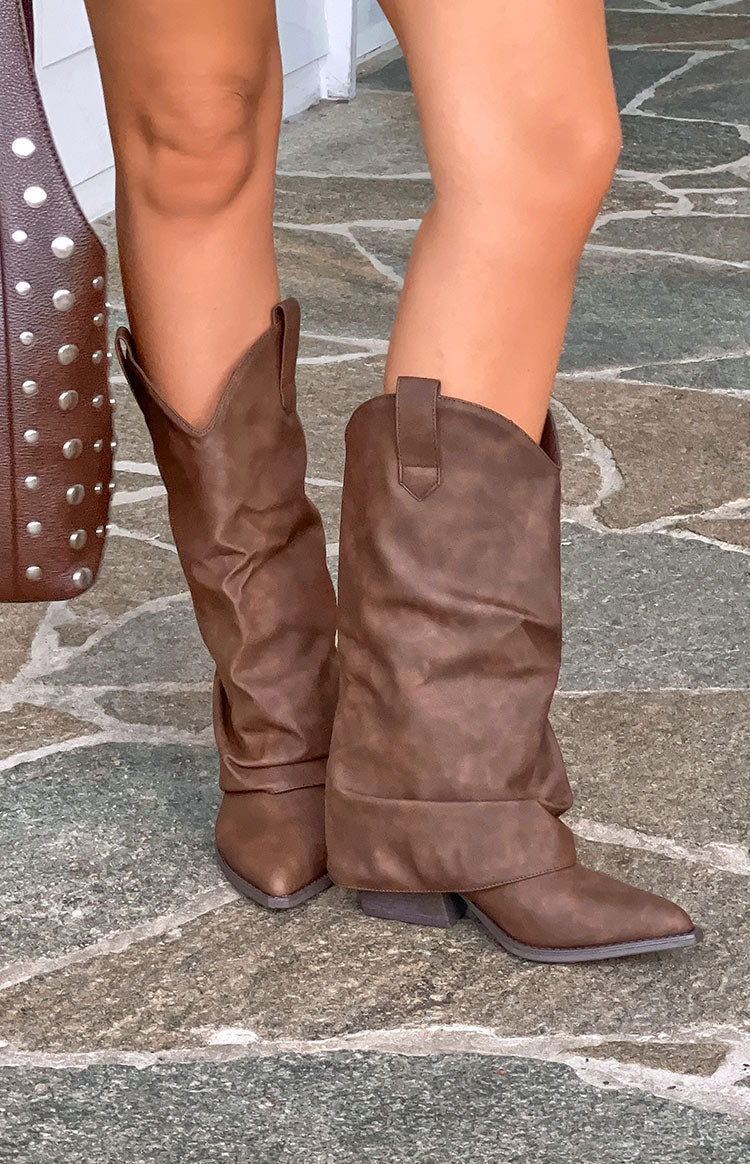 Blythe Chocolate Suedette Foldover Boots — 1