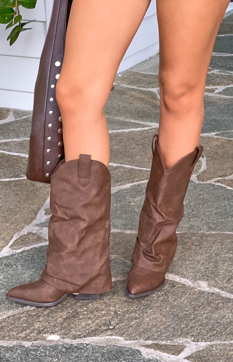 Blythe Chocolate Suedette Foldover Boots — 3