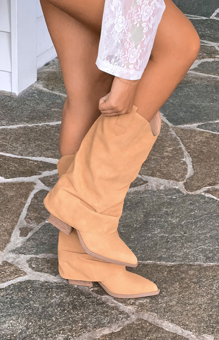Blythe Tan Suedette Foldover Boots — 1