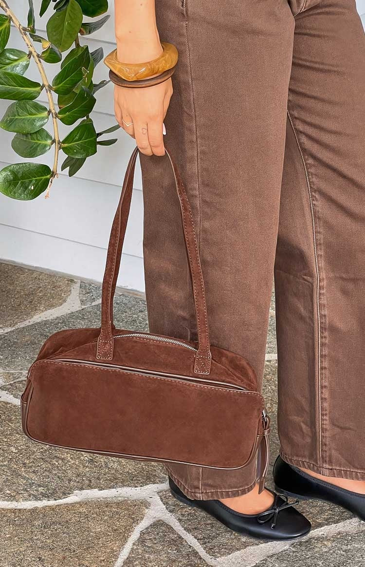 Sloane Brown Suede Baguette Bag — 1