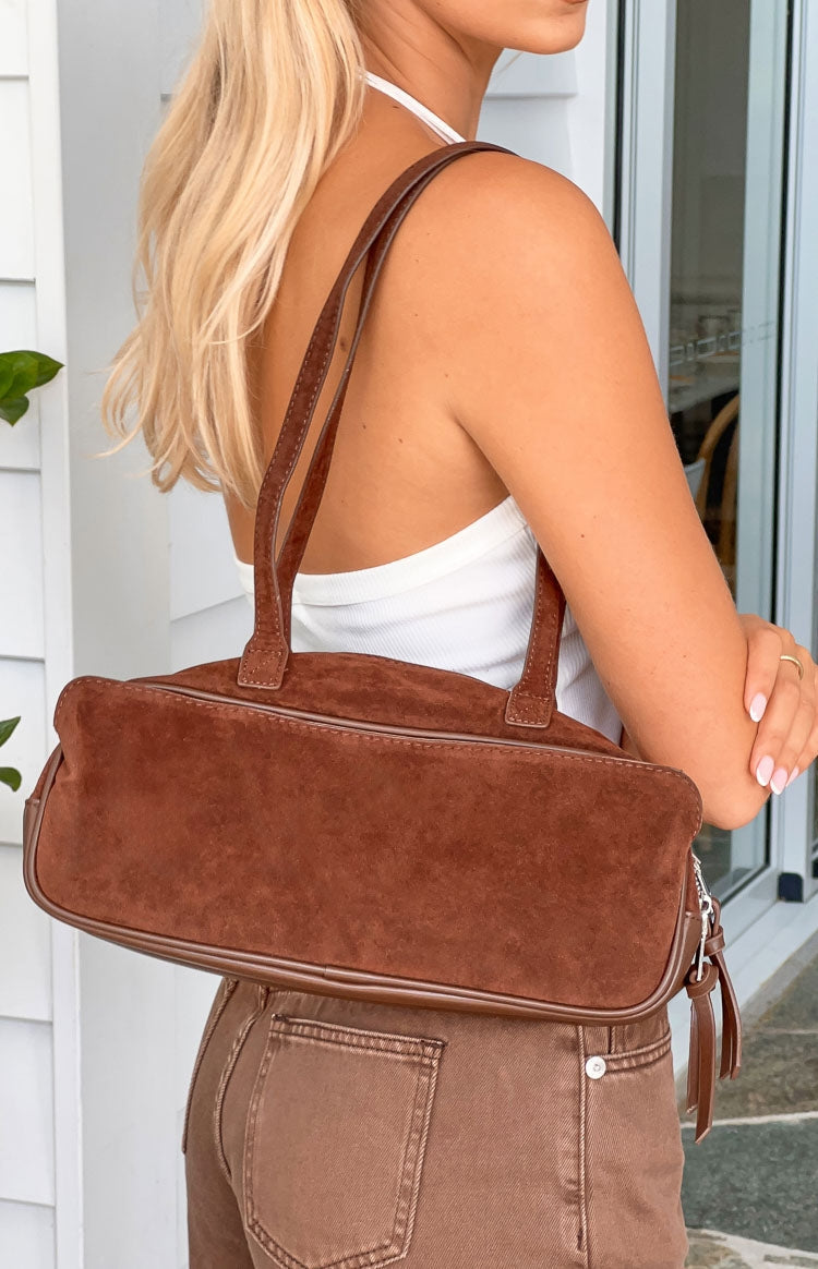 Sloane Brown Suede Baguette Bag — 1