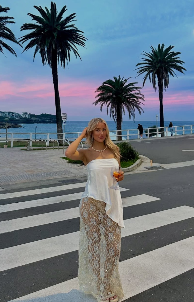 Sabella Pale Yellow Sequin Lace Maxi Skirt — 7