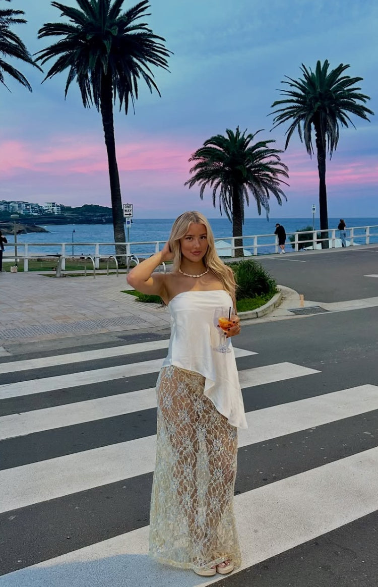 Sabella Pale Yellow Sequin Lace Maxi Skirt — 8